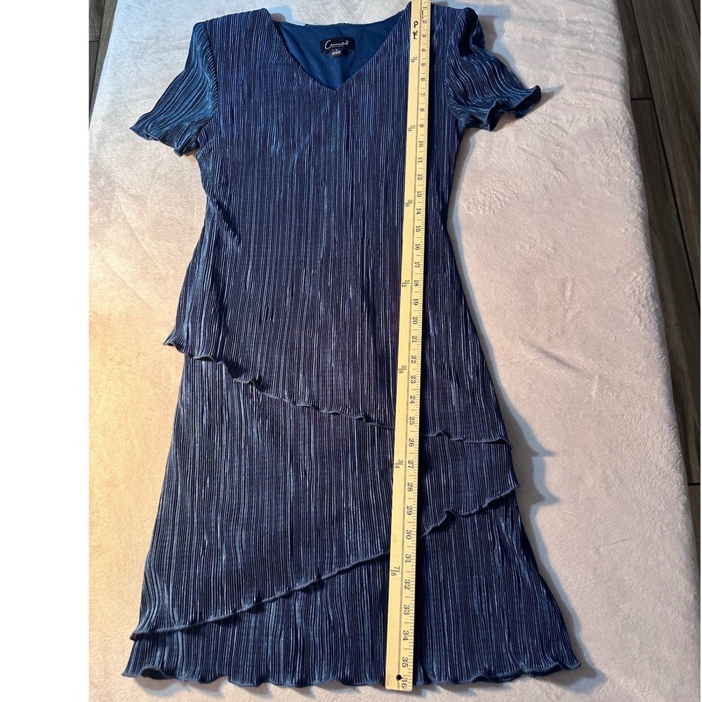 Connected Apparel Navy Blue Pleated Tiered V-Neck Cocktail Dress S 4 Flirty - Picture 4 of 5